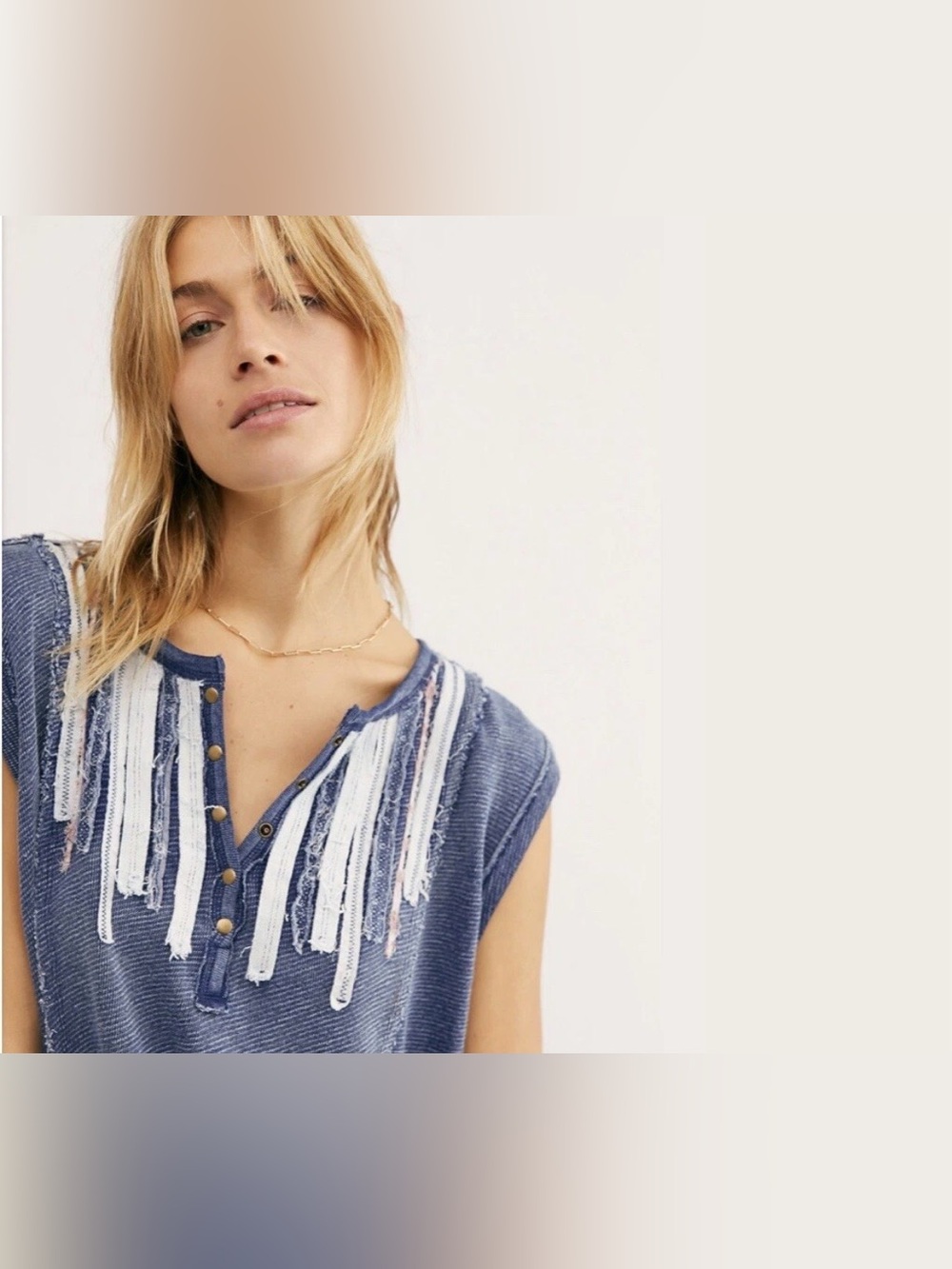 WE THE FREE by Free People Distressed Fringe Henley Tank Top - Size M